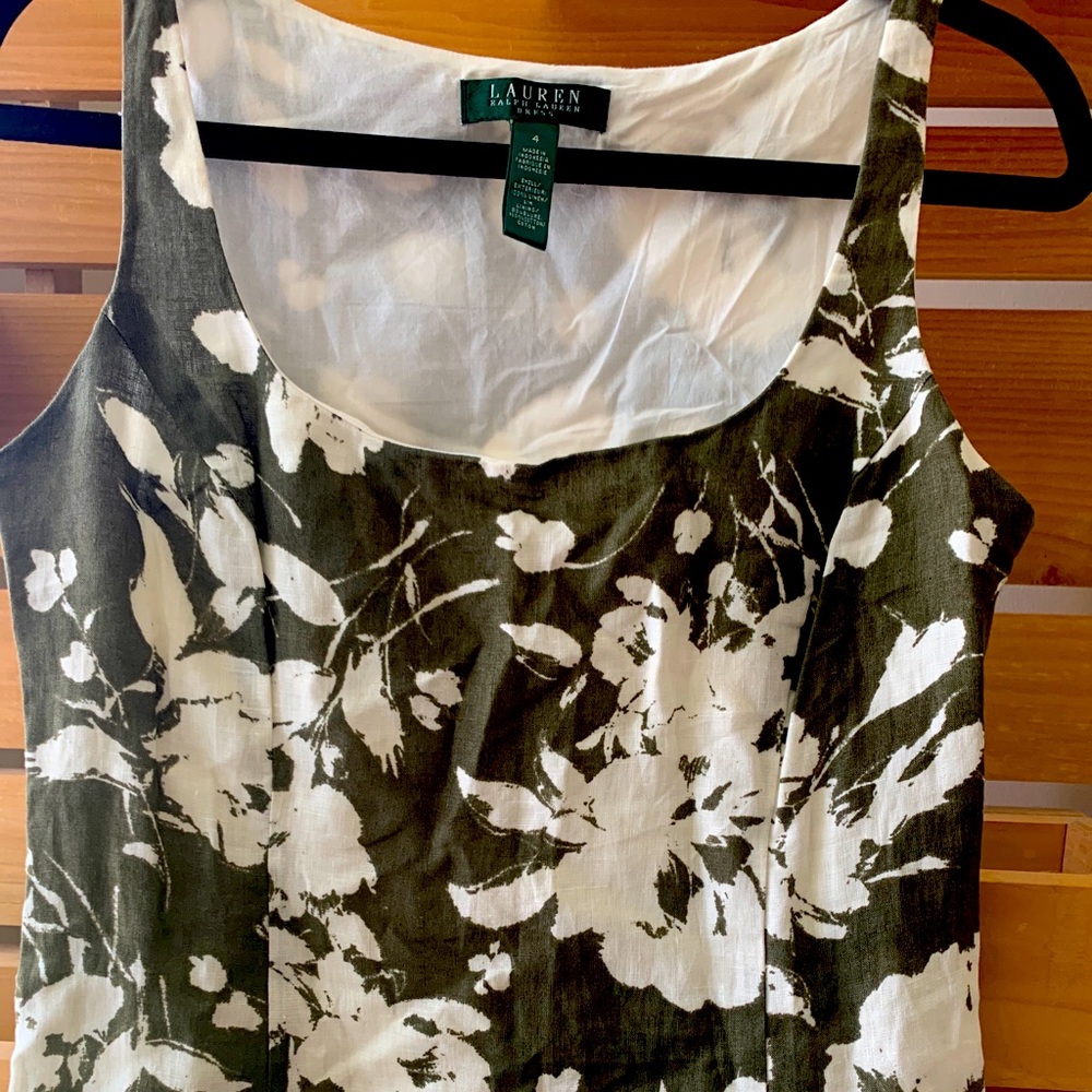 Lauren military green summer floral dress size 4